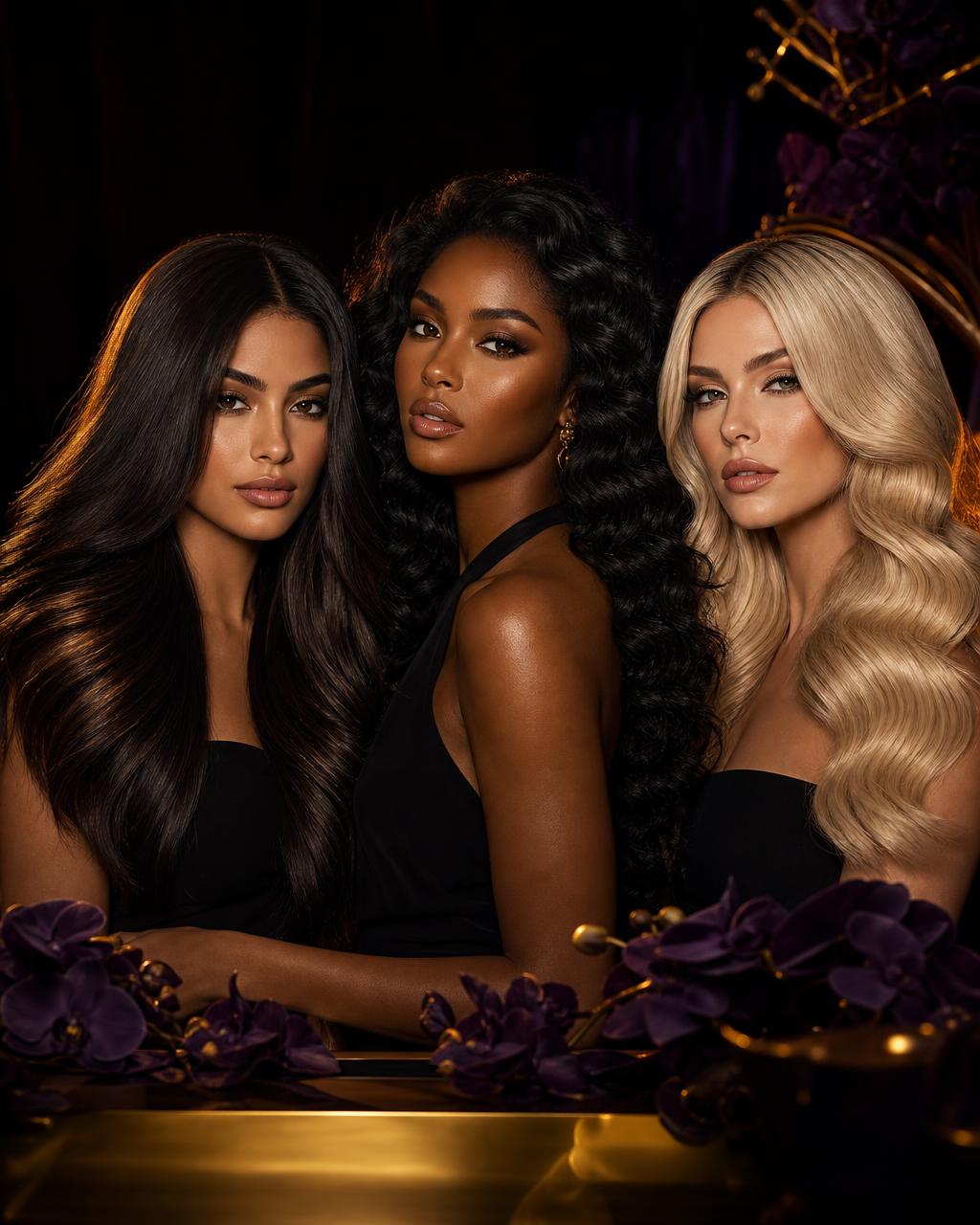 Diverse group of women showcasing raw hair variety across ethnicities and textures